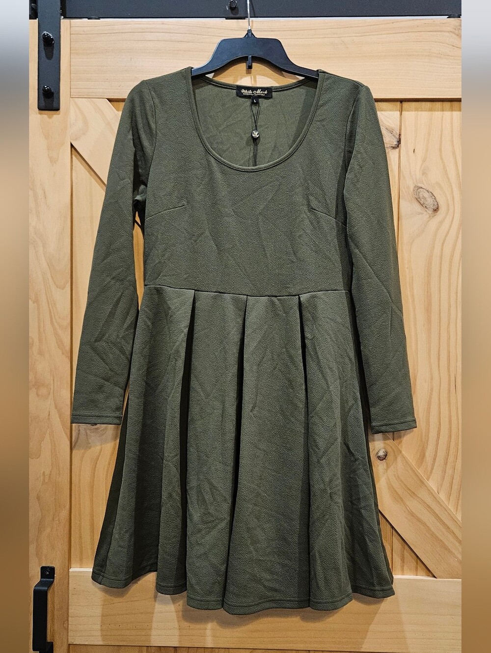 NWT | White Mark Olive Green Long Sleeve Fit-and-Flare Dress | Large